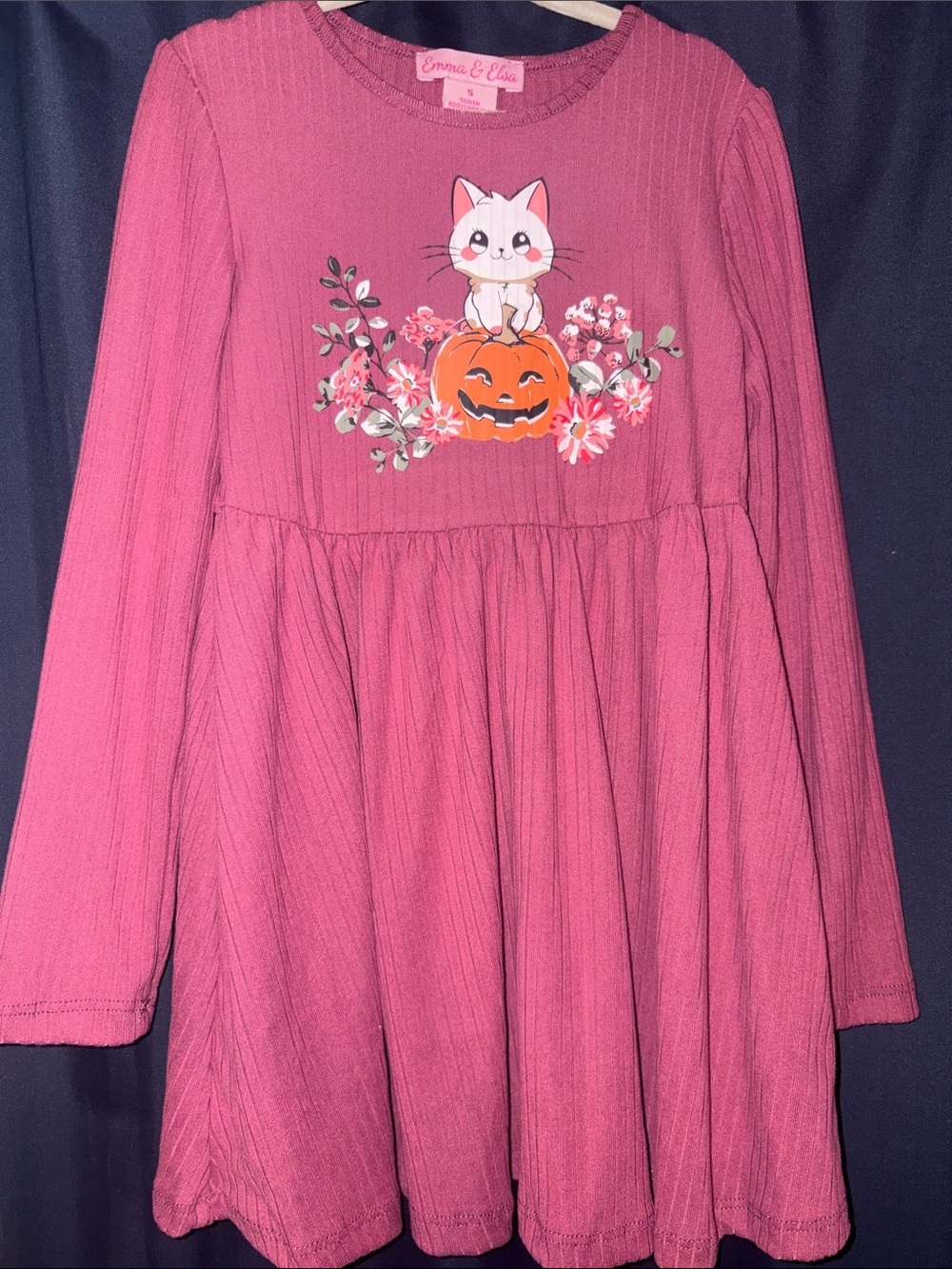 Girls' Pink Halloween Cat Pumpkin Dress